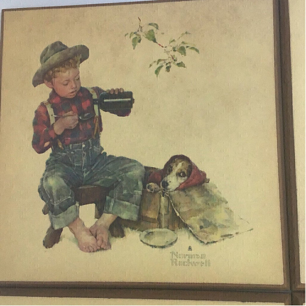 Norman Rockwell Vintage Boy and Dog wall Plaques -Set of 4 - Picture 2 of 7
